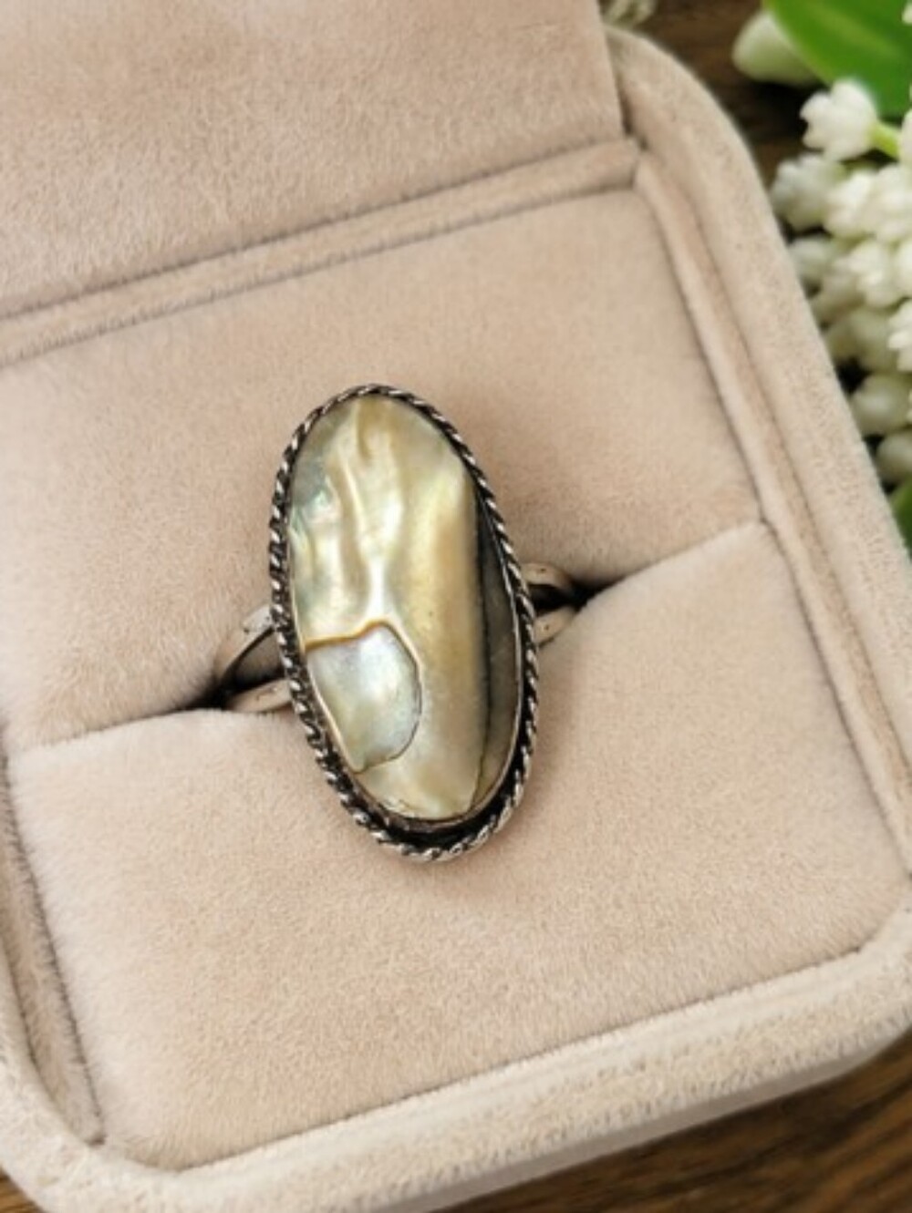 VINTAGE Mid Century Taxco Mexico Sterling Silver Abalone Ring Eagle Stamped #3